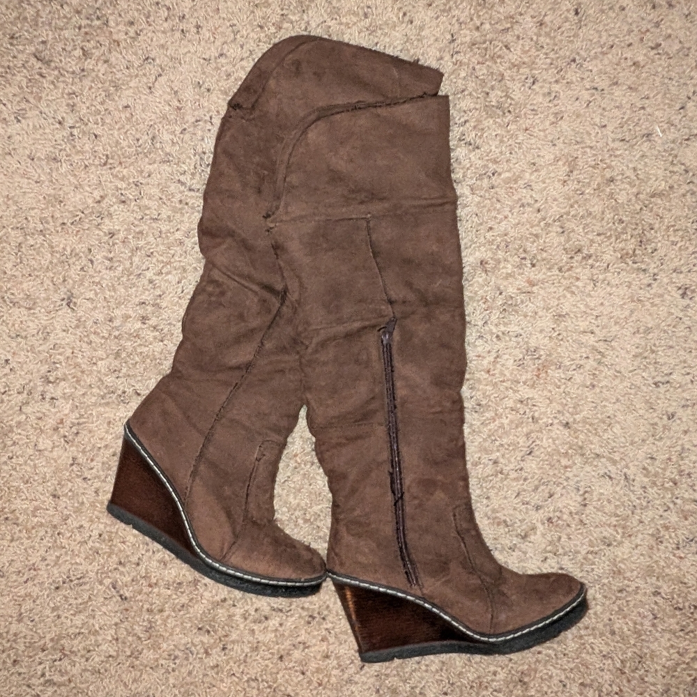 Womens Suede Calf Slouch Wedge Boots